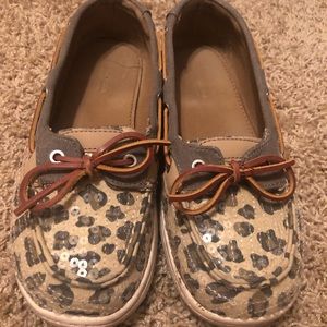 Leopard Print Kids Sonoma Boat Shoes Size 5 youth